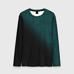 Мужской лонгслив Неоновые соты чёрно-бирюзовый