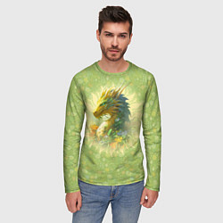 Лонгслив мужской Зеленый дракон на цветочной поляне, цвет: 3D-принт — фото 2