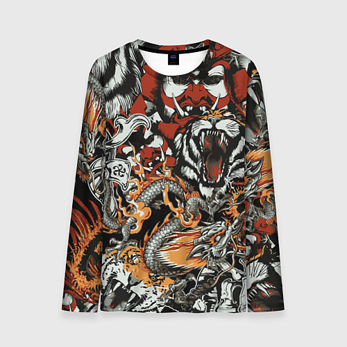 Мужской лонгслив Самурай дракон и тигр / 3D-принт – фото 1