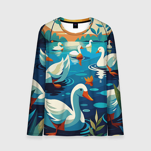 Мужской лонгслив Гуси лебеди вода / 3D-принт – фото 1