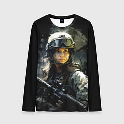 Лонгслив мужской Девушка воин в боевой экипировке, цвет: 3D-принт