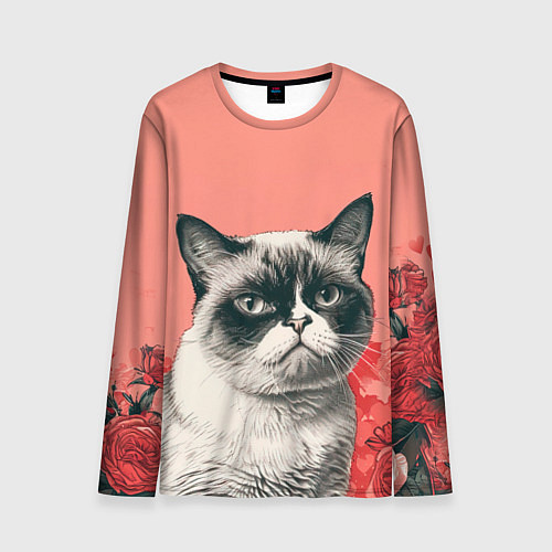 Мужской лонгслив Недовольный кот в день Святого Валентина / 3D-принт – фото 1