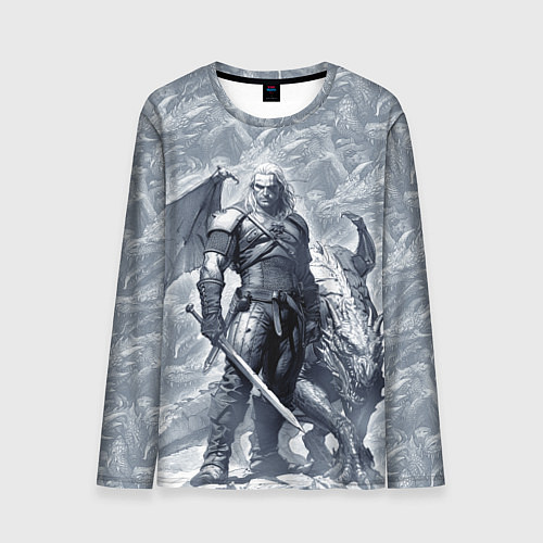 Мужской лонгслив The Witcher and dragon - hand drawn style / 3D-принт – фото 1
