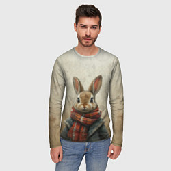 Лонгслив мужской Кролик в шарфе, цвет: 3D-принт — фото 2