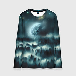 Лонгслив мужской Луна и туман в лесу, цвет: 3D-принт