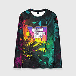 Лонгслив мужской GTA 6 logo абстрактные листья, цвет: 3D-принт