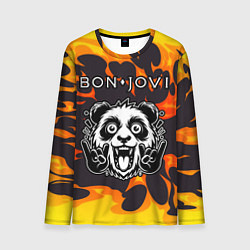 Лонгслив мужской Bon Jovi рок панда и огонь, цвет: 3D-принт