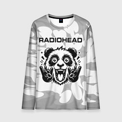 Мужской лонгслив Radiohead рок панда на светлом фоне