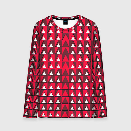 Мужской лонгслив Белые треугольники на красном фоне / 3D-принт – фото 1