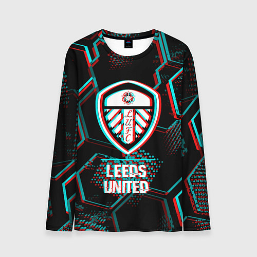 Мужской лонгслив Leeds United FC в стиле glitch на темном фоне / 3D-принт – фото 1