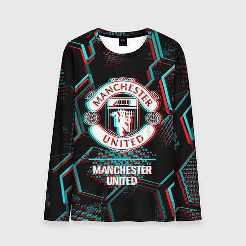 Мужской лонгслив Manchester United FC в стиле glitch на темном фоне / 3D-принт – фото 1