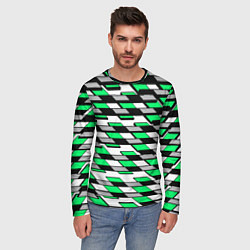 Лонгслив мужской Зелёные четырёхугольники на белом фоне, цвет: 3D-принт — фото 2