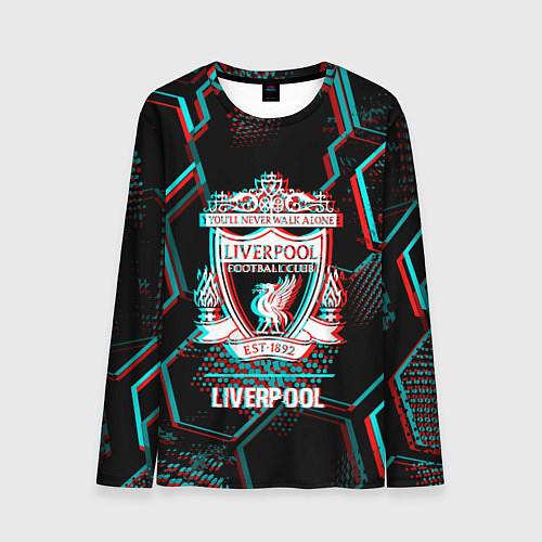 Мужской лонгслив Liverpool FC в стиле glitch на темном фоне / 3D-принт – фото 1