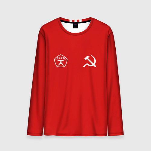 Мужской лонгслив СССР гост три полоски на красном фоне / 3D-принт – фото 1