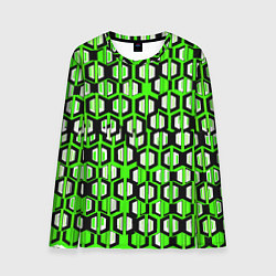 Лонгслив мужской Техно узор из шестиугольников зелёный, цвет: 3D-принт