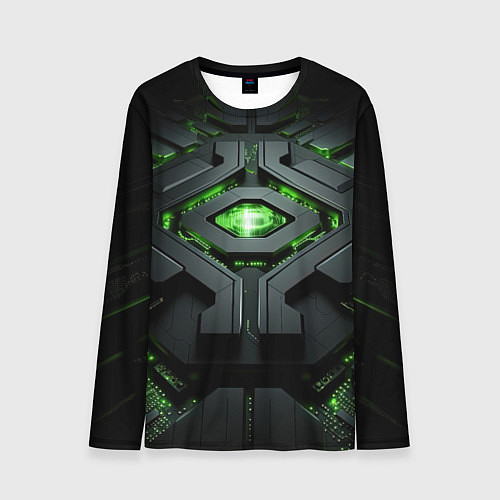 Мужской лонгслив Объемная абстрактная яркая зеленая фигура на черно / 3D-принт – фото 1