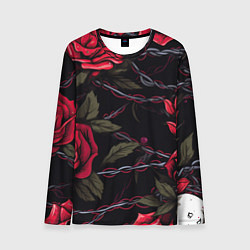 Мужской лонгслив Череп и красные розы