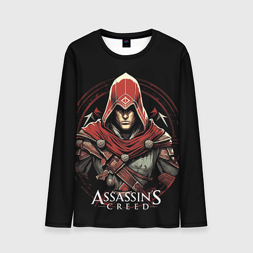 Мужской лонгслив Assassins creed в красном капюшоне / 3D-принт – фото 1