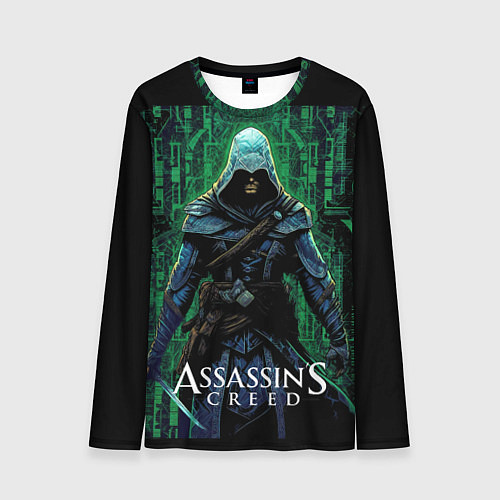 Мужской лонгслив Assassins creed зеленый стиль матрицы / 3D-принт – фото 1