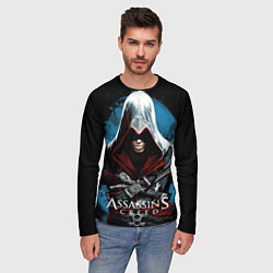 Лонгслив мужской Assassins creed темный синий фон, цвет: 3D-принт — фото 2