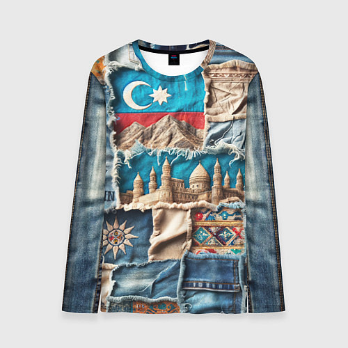 Мужской лонгслив Пэчворк джинсы в Азербайджане / 3D-принт – фото 1