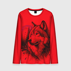 Лонгслив мужской Рисунок волка на красном, цвет: 3D-принт