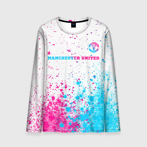 Мужской лонгслив Manchester United neon gradient style посередине / 3D-принт – фото 1