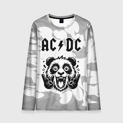 Лонгслив мужской AC DC рок панда на светлом фоне, цвет: 3D-принт
