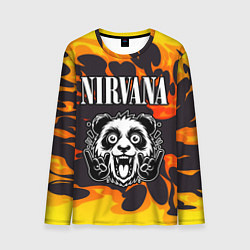 Мужской лонгслив Nirvana рок панда и огонь