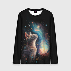 Лонгслив мужской Котик смотрит на небо космоса, цвет: 3D-принт
