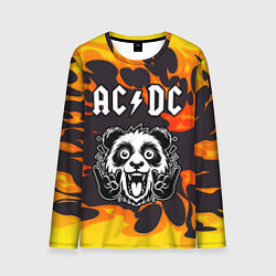 Лонгслив мужской AC DC рок панда и огонь, цвет: 3D-принт