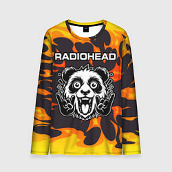 Мужской лонгслив Radiohead рок панда и огонь