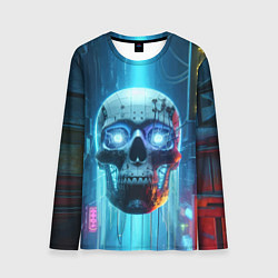 Мужской лонгслив Cyber skull - neon glow ai art