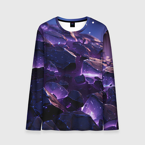 Мужской лонгслив Фиолетовые неоновые камни со светом / 3D-принт – фото 1