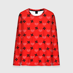 Мужской лонгслив Сюрикены и сердечки: красный