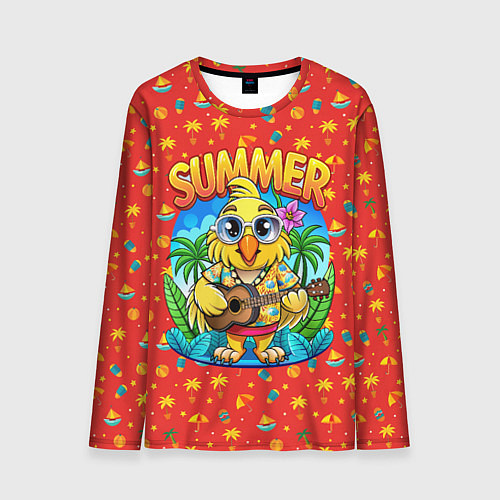 Мужской лонгслив Попугай играет на гитаре на острове / 3D-принт – фото 1