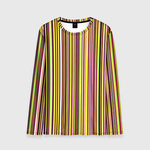 Мужской лонгслив Жёлто-розовый сочетание полосатое / 3D-принт – фото 1
