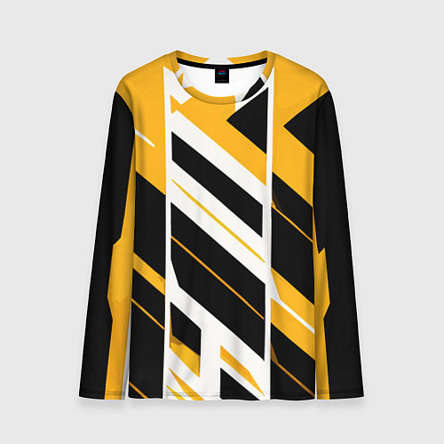 Мужской лонгслив Black and yellow stripes on a white background / 3D-принт – фото 1