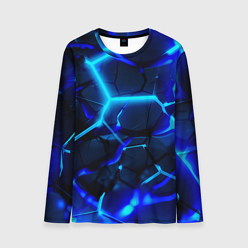 Мужской лонгслив Яркие голубые неоновые плиты в разломе / 3D-принт – фото 1