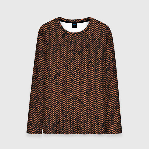 Мужской лонгслив Волнистая текстура чёрно-коричневый / 3D-принт – фото 1