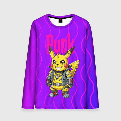 Мужской лонгслив Пикачу панк в розовом стиле / 3D-принт – фото 1