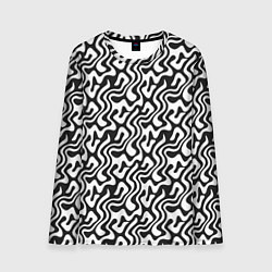 Лонгслив мужской Черно-белый узор с абстрактными линиями, цвет: 3D-принт
