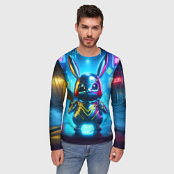 Лонгслив мужской Neon cyber Pikachu made of metal steel - ai art, цвет: 3D-принт — фото 2