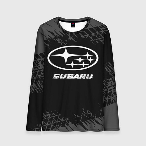 Мужской лонгслив Subaru speed на темном фоне со следами шин / 3D-принт – фото 1