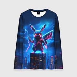 Лонгслив мужской Пикачу в роли Годзиллы - неоновое свечение, цвет: 3D-принт