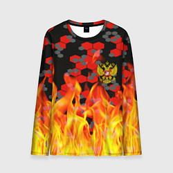 Мужской лонгслив Герб РФ броня в огне