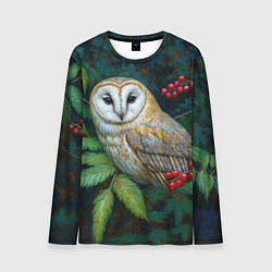 Лонгслив мужской Сипуха среди листьев и ягод, цвет: 3D-принт