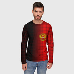 Лонгслив мужской Герб РФ текстура красный, цвет: 3D-принт — фото 2