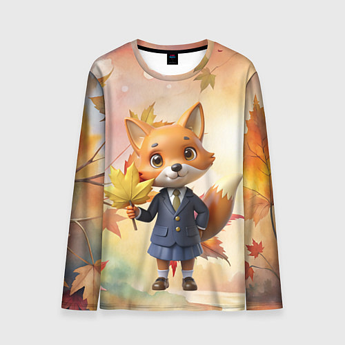 Мужской лонгслив Осенняя лисичка в школьной форме / 3D-принт – фото 1