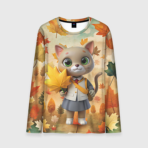 Мужской лонгслив Кошечка школьница / 3D-принт – фото 1